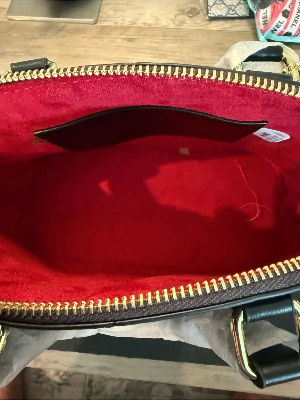 Source Unknown Brown Signature Dome Satchel with Black Trim